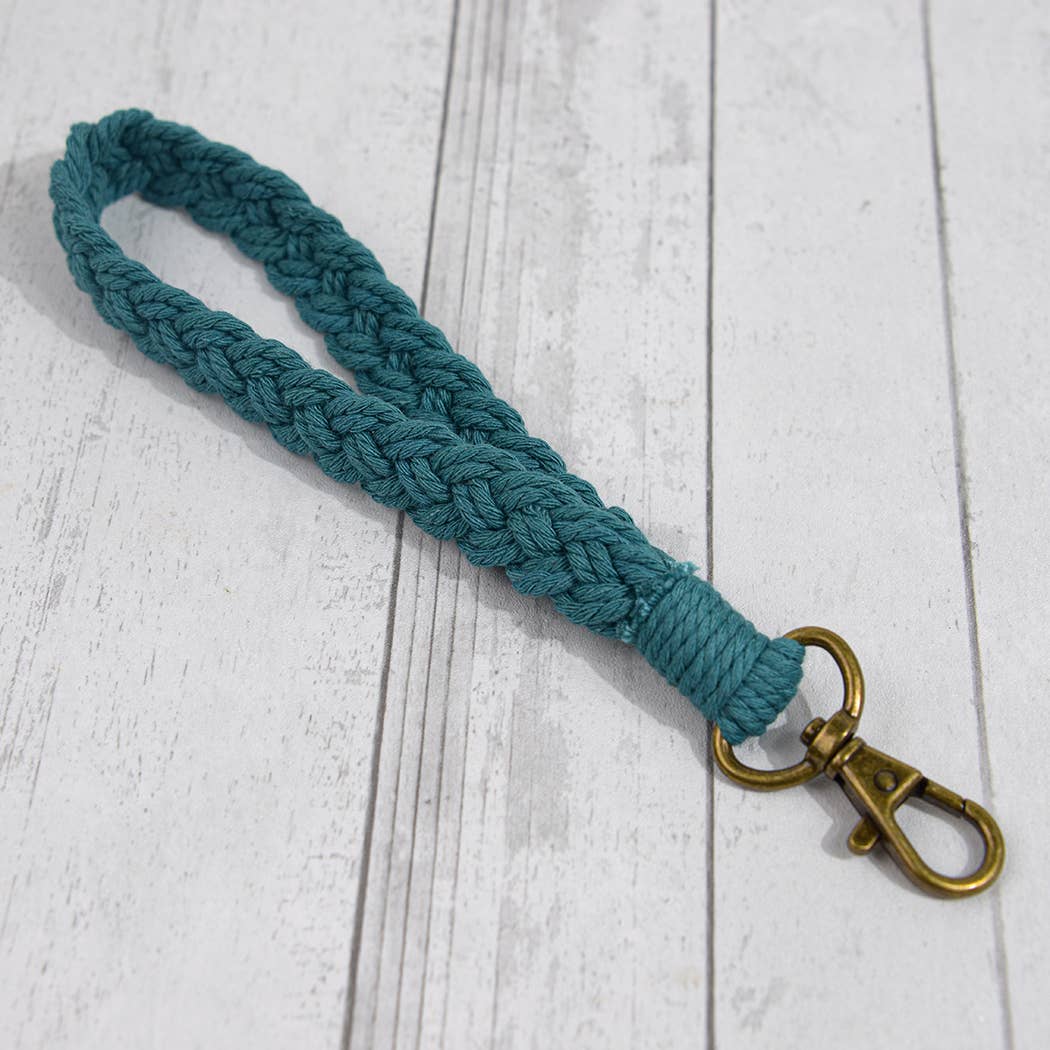 Boho Macrame Keychain, Braided Macrame Wristlet: Azure Blue