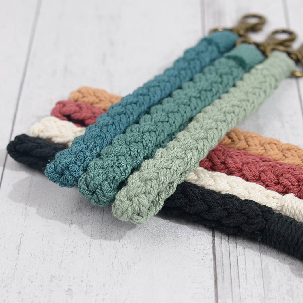 Boho Macrame Keychain, Braided Macrame Wristlet: Azure Blue