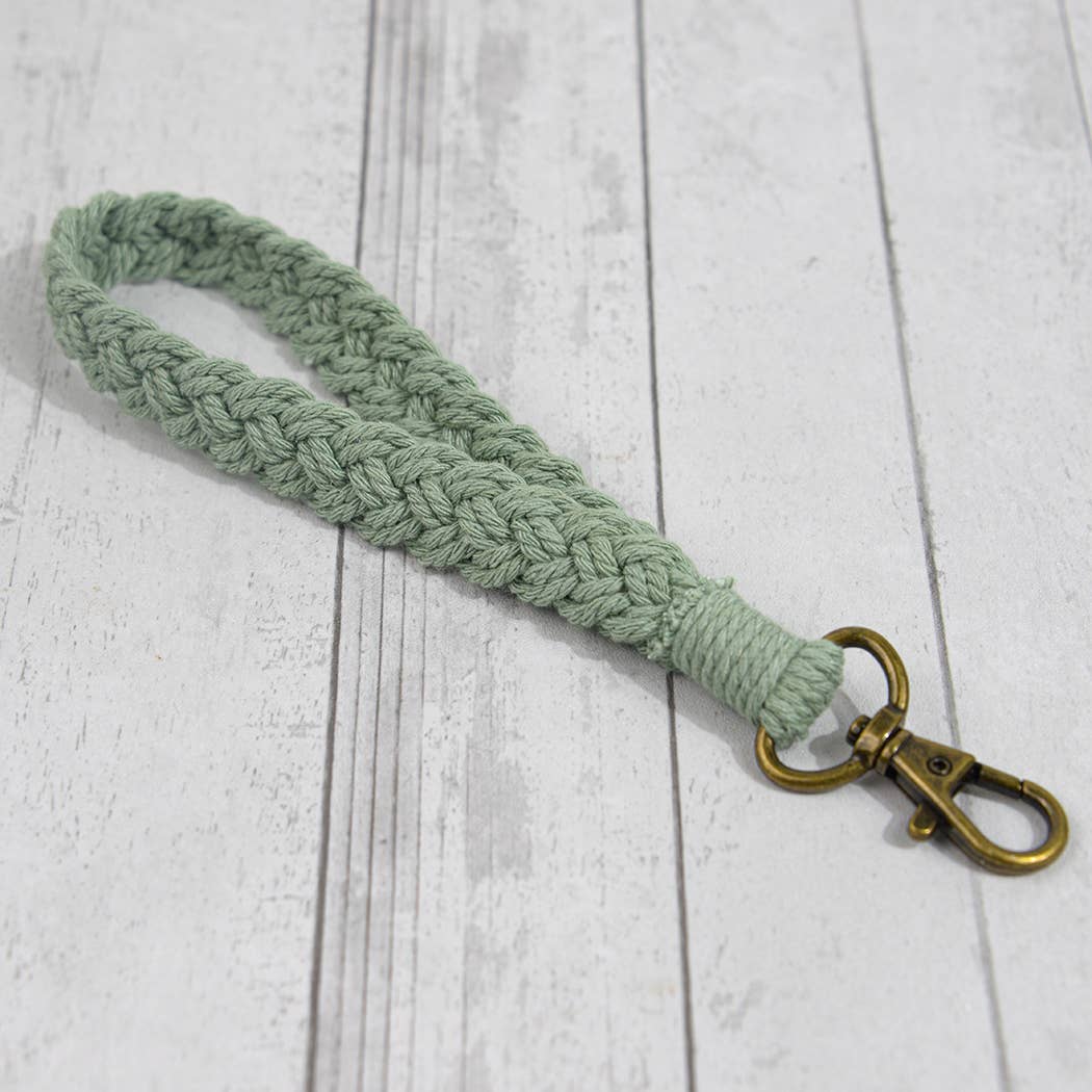 Boho Macrame Keychain, Braided Macrame Wristlet: Azure Blue