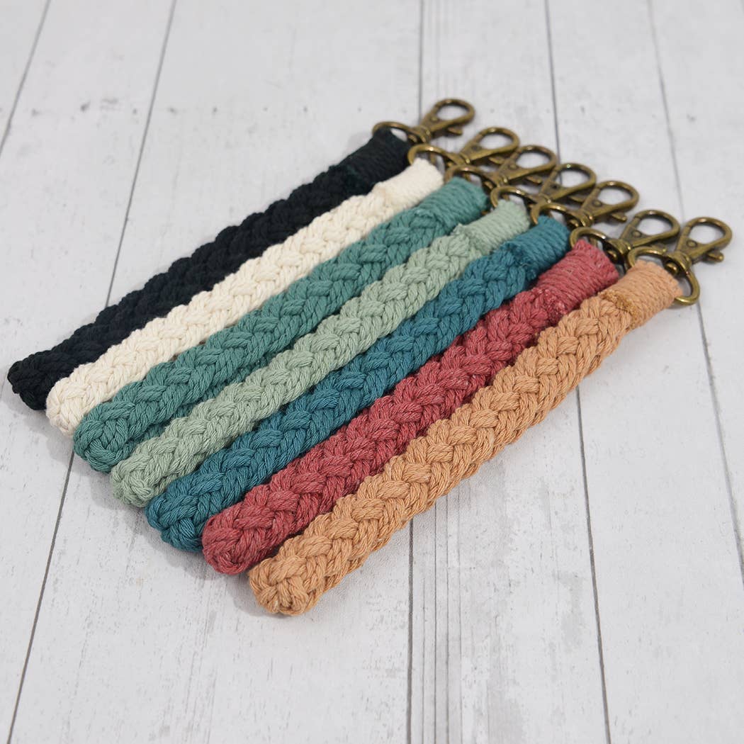 Boho Macrame Keychain, Braided Macrame Wristlet: Azure Blue