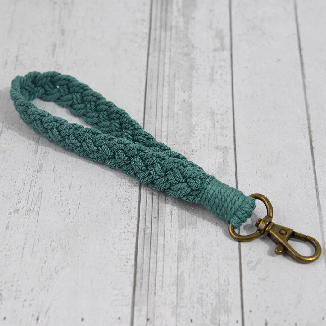 Boho Macrame Keychain, Braided Macrame Wristlet: Azure Blue