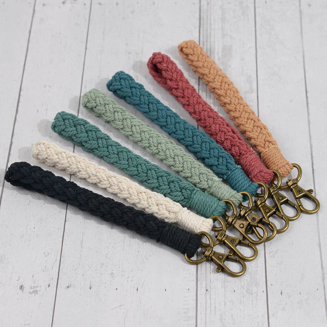 Boho Macrame Keychain, Braided Macrame Wristlet: Azure Blue