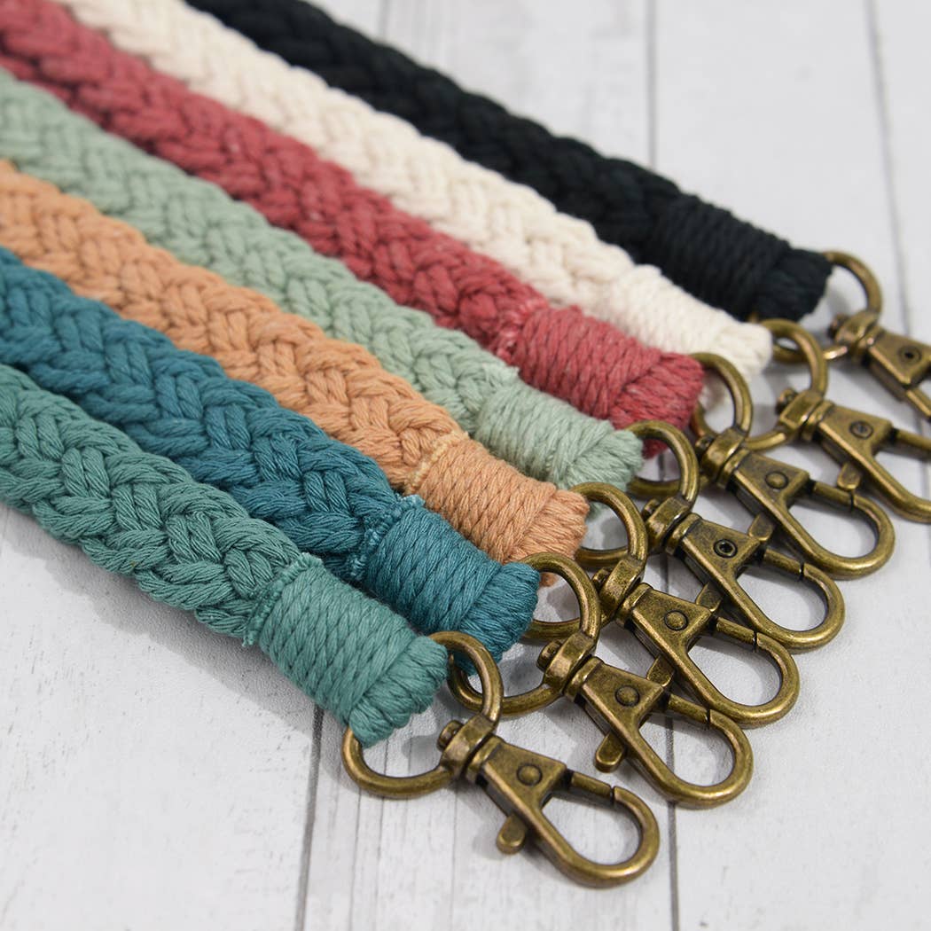 Boho Macrame Keychain, Braided Macrame Wristlet: Azure Blue