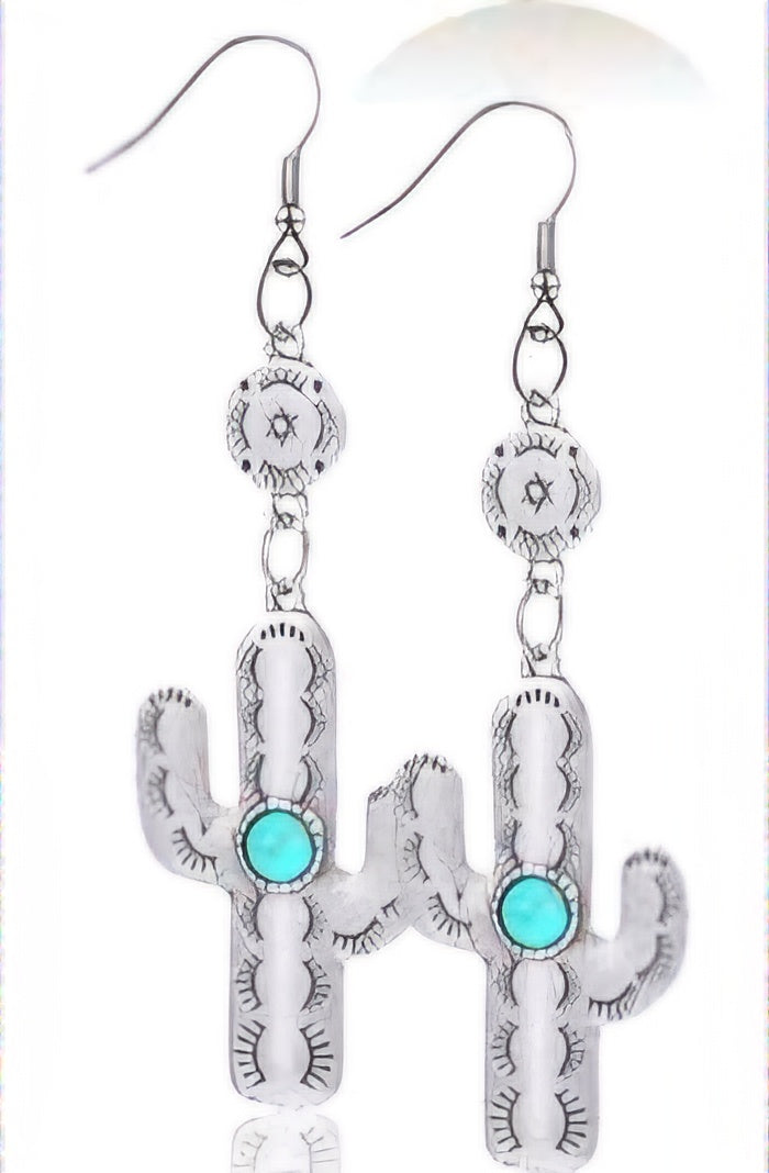 Adult Fashion Silver Topaz Cactus Earrings