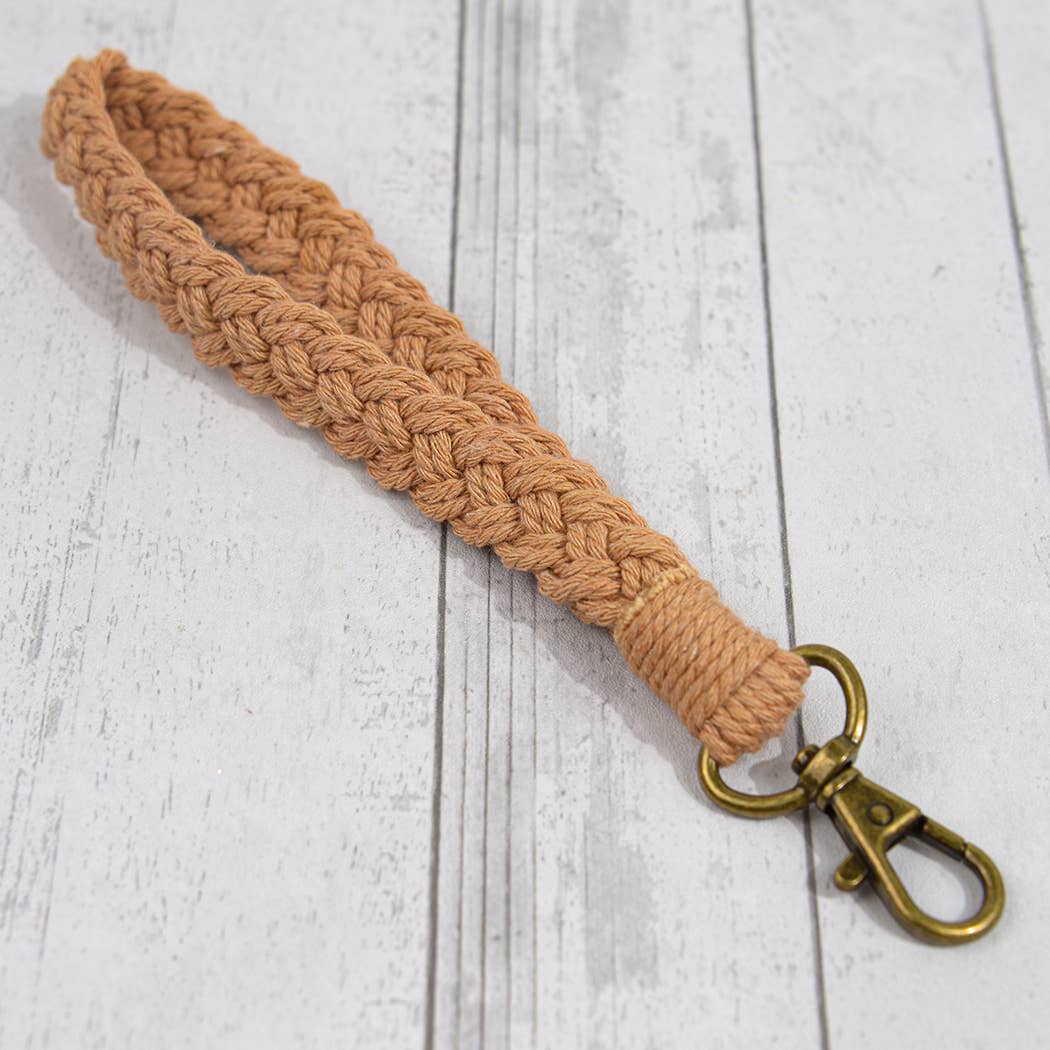 Boho Macrame Keychain, Braided Macrame Wristlet: Azure Blue